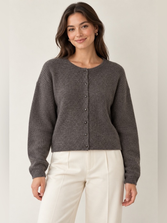 Quince Sweaters - Quince 100% Yak Soft Rib Cardigan Heather Brown NWT Large Sweater